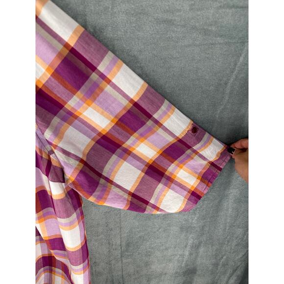 Catherines Top Womens 3X Purple Plaid Button Down Roll Sleeve Tunic Cottagecore - Picture 4 of 13